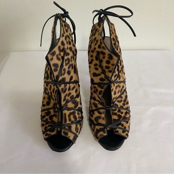 GIANVITO ROSSI Leopard Print Calf Hair Open toe Booties - Picture 6 of 10